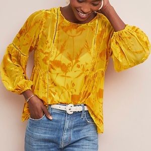 Anthropologie Velvet Mustard Long Sleeve Top